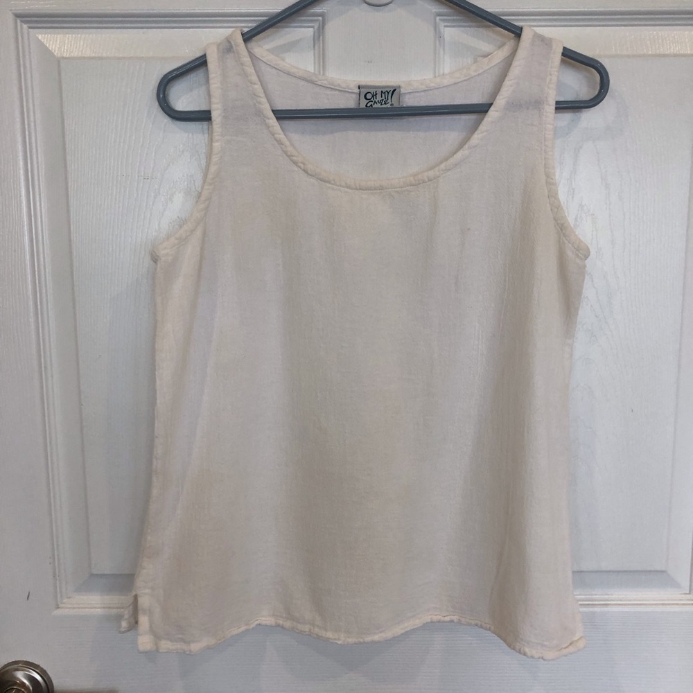 Oh My Gauze cotton tank top white relaxed loose fit lightweight side slits